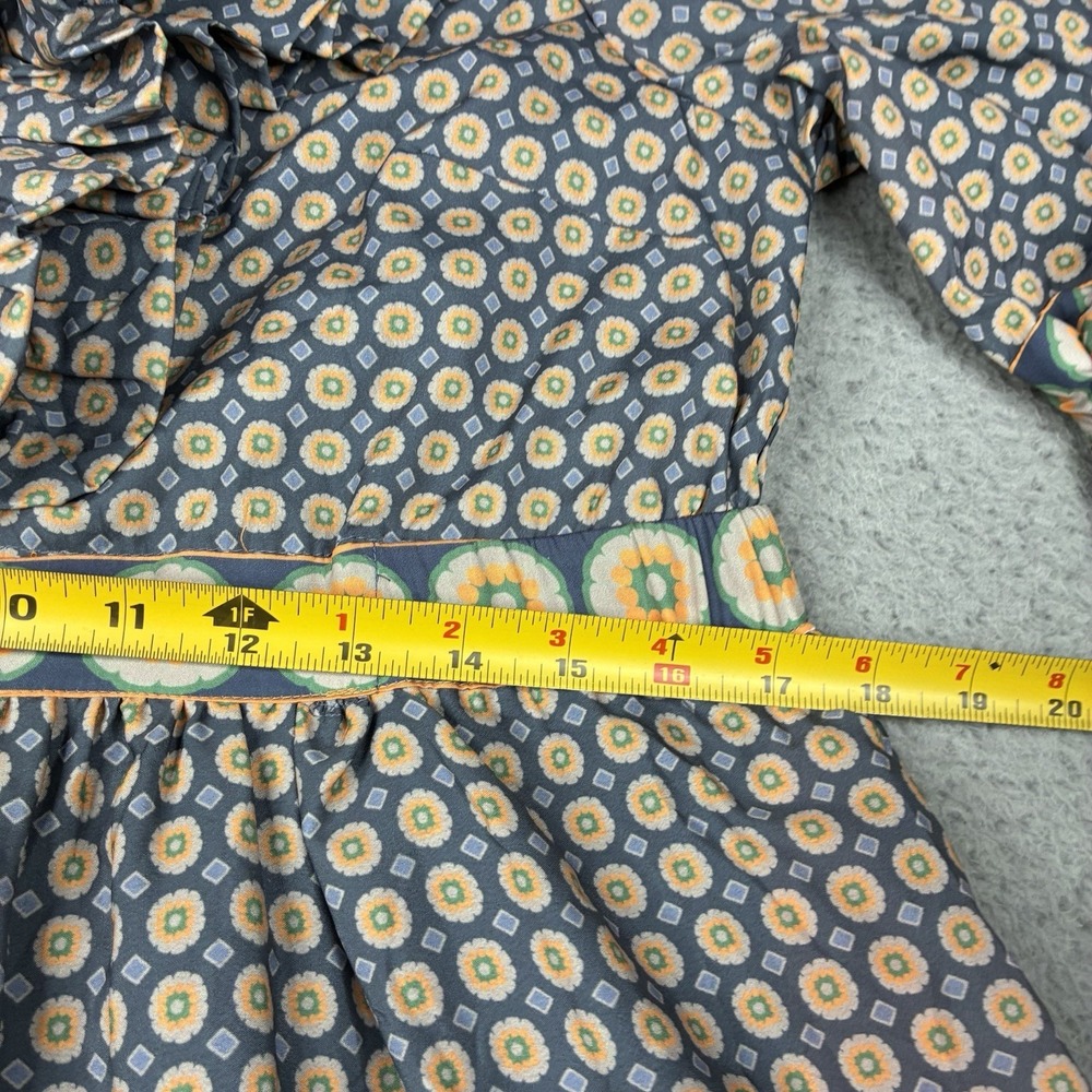 Gretchen Scott Tiered Maxi Dress Ruffle Collar Blue Orange Print Women's Large - Picture 5 of 16